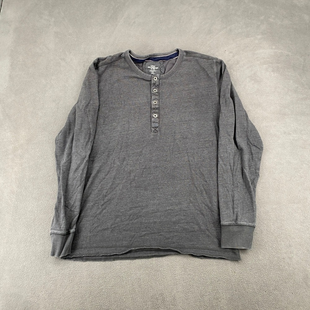 H&M LOGG Mens Henley Shirt Charcoal Gray Long Sleeve Raw Hem Size Large